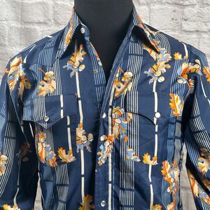 Lee Western Acorn Autumn Men's Small Long Sleeve Cowboy Shirt Extra Long Tails